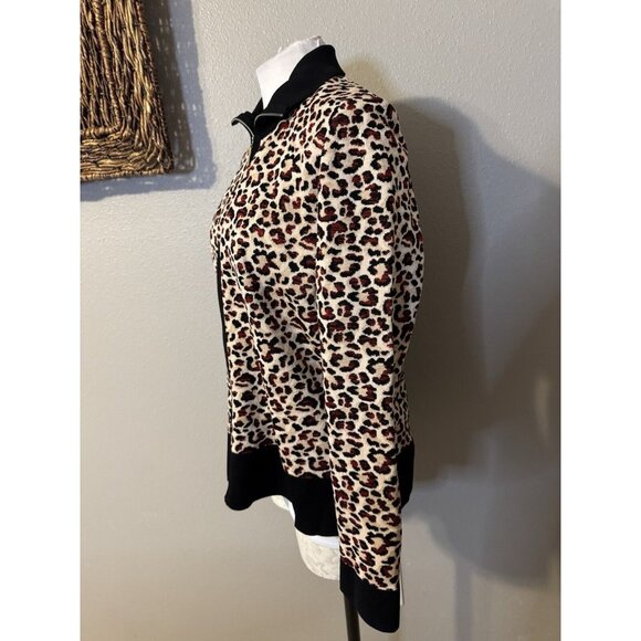 Misook Jacket Cardigan Animal Print Black Red Brown M Medium Stretch Career - Picture 5 of 10